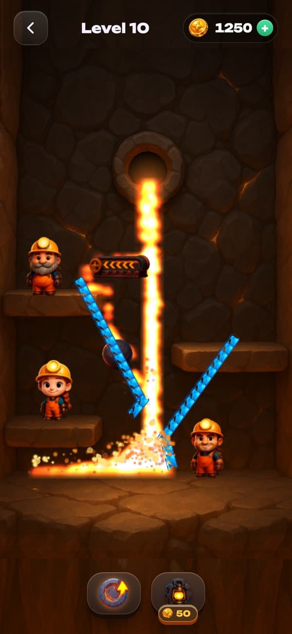 Lava Rescue: a painted cave with ice slabs drawn over the lava stream