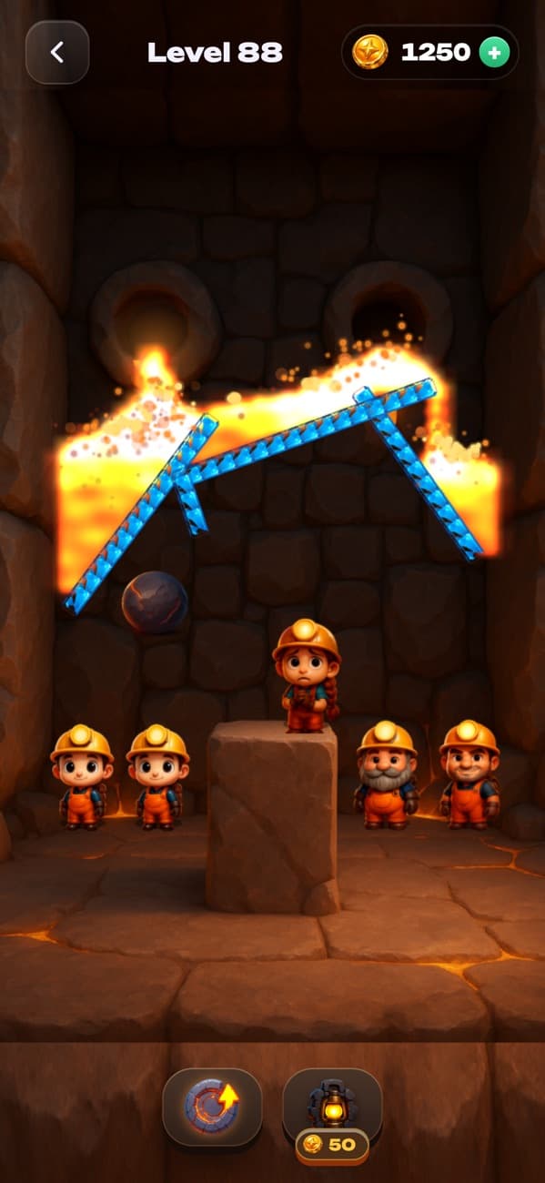 Lava Rescue: a later level with springs, conveyors and several miners